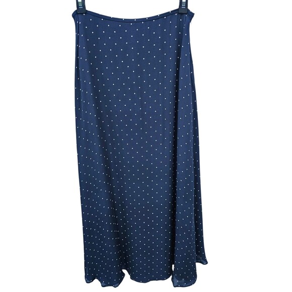 Lauren Ralph Lauren 100% Silk Set Skirt Blouse Top Outfit Navy Polka Dot Size 6 - Picture 5 of 16